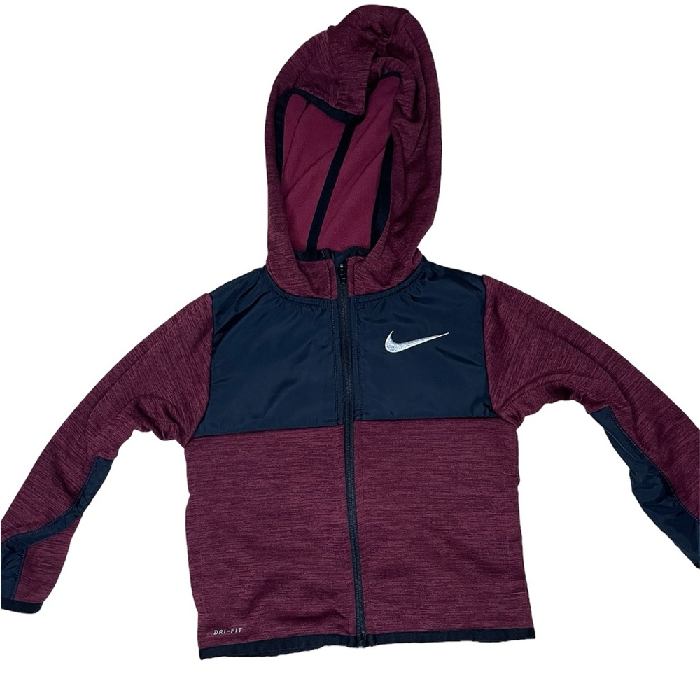 Nike Dri-Fit full zip, hooded sweatshirt-Maroon/Black Size 2T